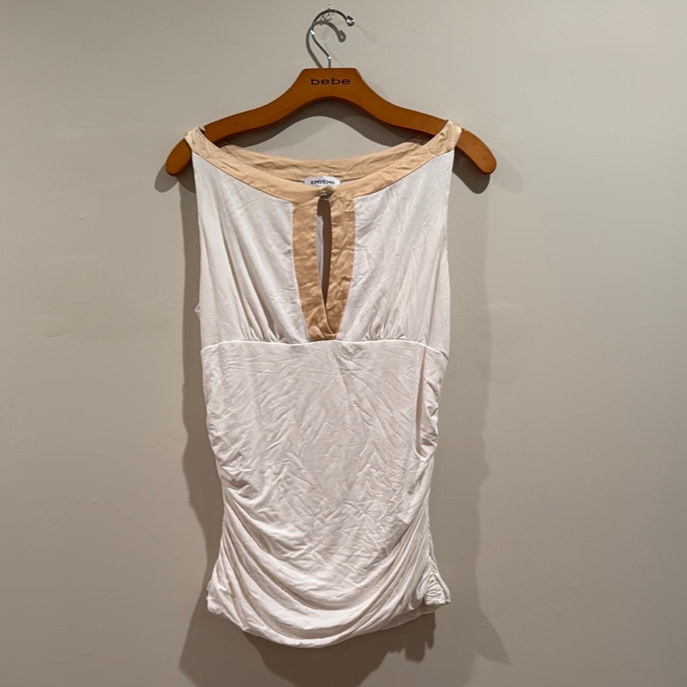 Stylish Sleeveless Top in Cream and Tan